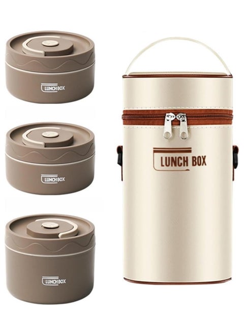Kids Thermal Bento Lunch Box Set for School, Insulated Lunch Containers With Bag,Separate Stackable Lunch Container, Microwaveable Lunch Box Bento Box for Adults & Kids (3-Layer, Coffee)