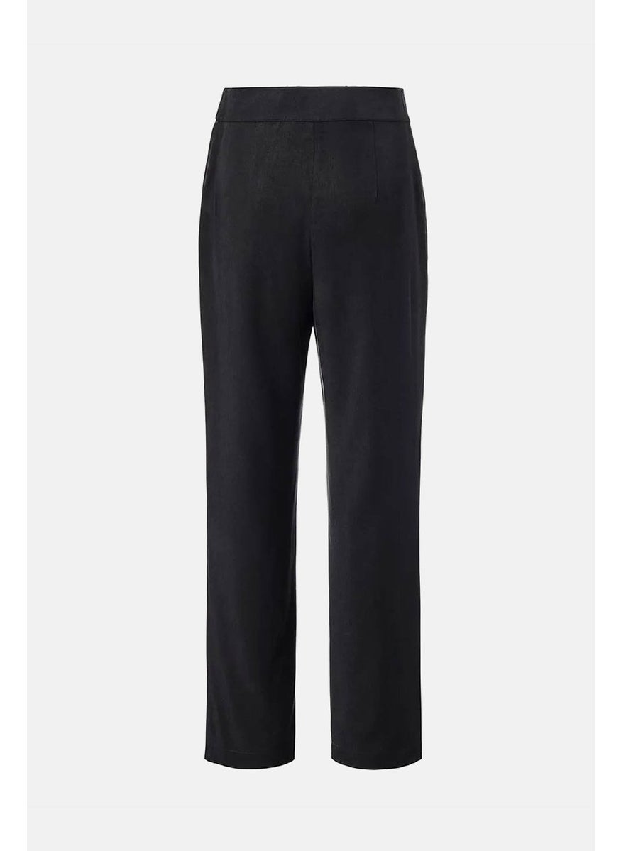 Tchibo Women Straight Leg Plain Casual Pants, Black  - Image 3