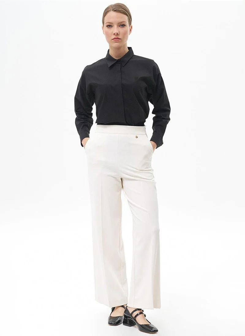 Kayra Pressed Crease Wide-Leg Pants Ecru