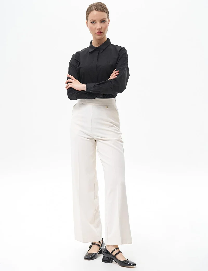Kayra Pressed Crease Wide-Leg Pants Ecru
