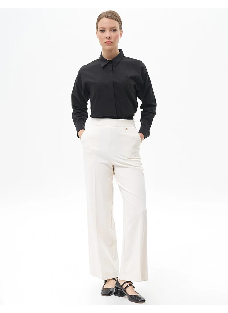 Kayra Pressed Crease Wide-Leg Pants Ecru