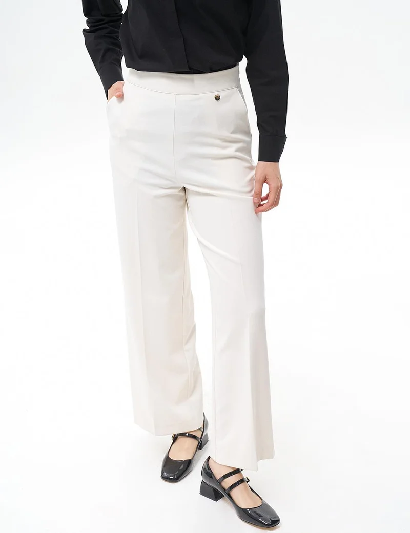 Kayra Pressed Crease Wide-Leg Pants Ecru