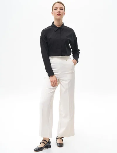 Kayra Pressed Crease Wide-Leg Pants Ecru