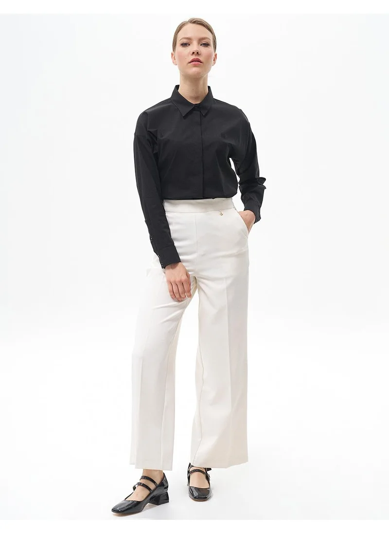 Kayra Pressed Crease Wide-Leg Pants Ecru