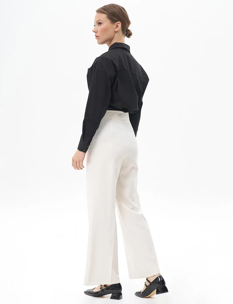 Kayra Pressed Crease Wide-Leg Pants Ecru