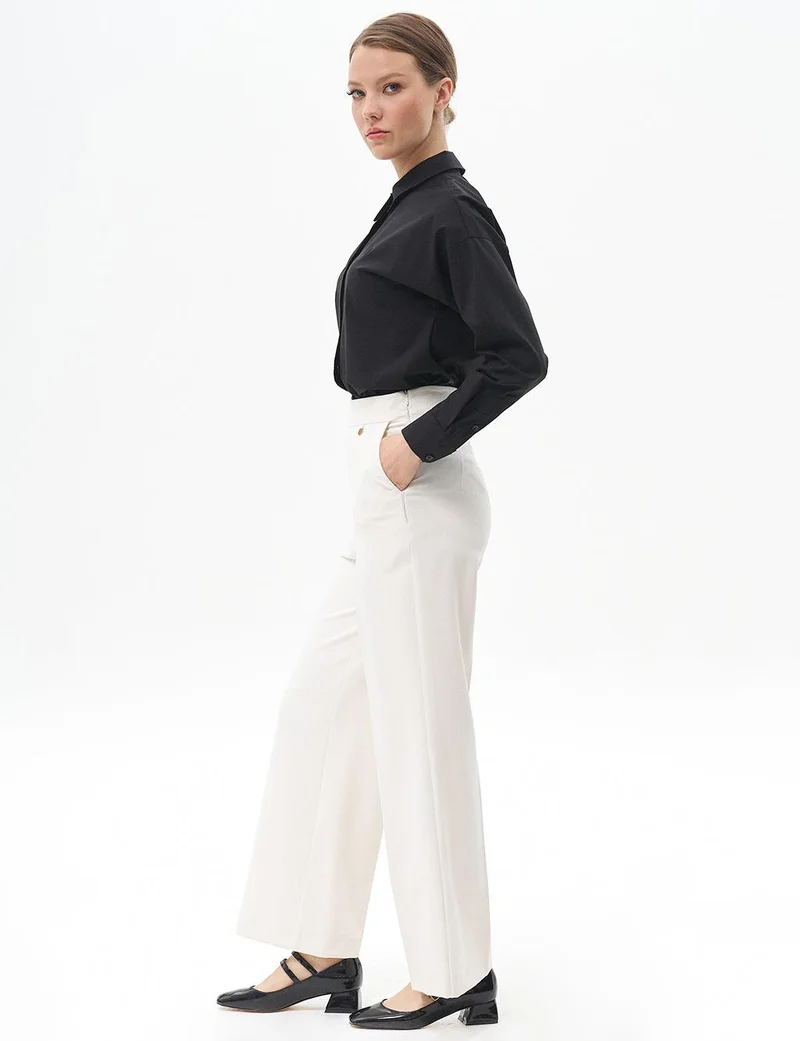 Kayra Pressed Crease Wide-Leg Pants Ecru