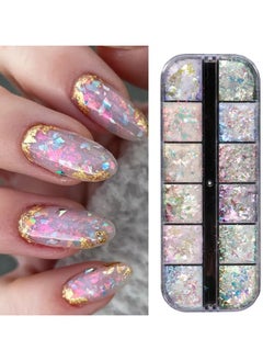 ORiTi 12 Grids Iridescent Crystal Nails Sequins Aurora Glitter Fire Flakes Holographic Sparkle Sequins Charms For Nail Decoration  - Image 1