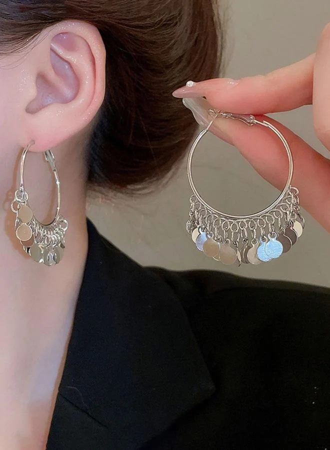 تايك تو أقراط حلقية بدلايات شرابة دائرية