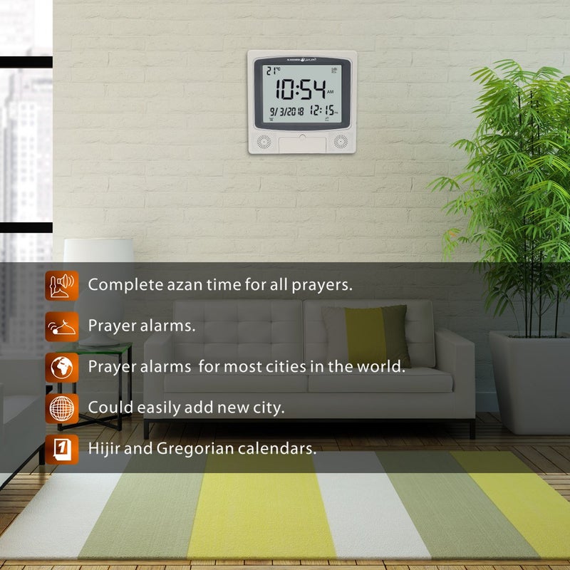 Al-Harameen,Azan Clock,Prayer Times Table Clock,Muslim Digital Alarm,HA-4010 (Gray) - Image 3