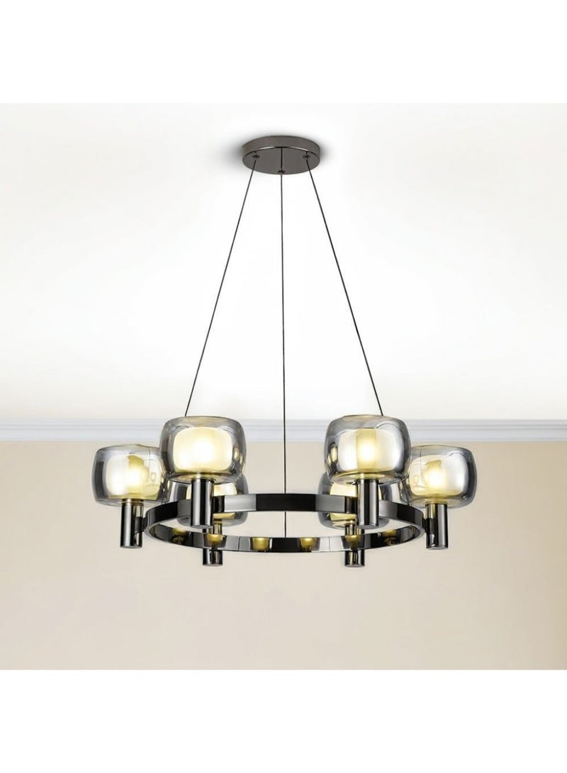 DANUBE HOME Modena Chandelier - Elegant Clear & Black Glass Design, E14 Bulbs, 6 Lights, 60cm Diameter, 120cm Height - Perfect for Bedroom & Living Room  - Image 1