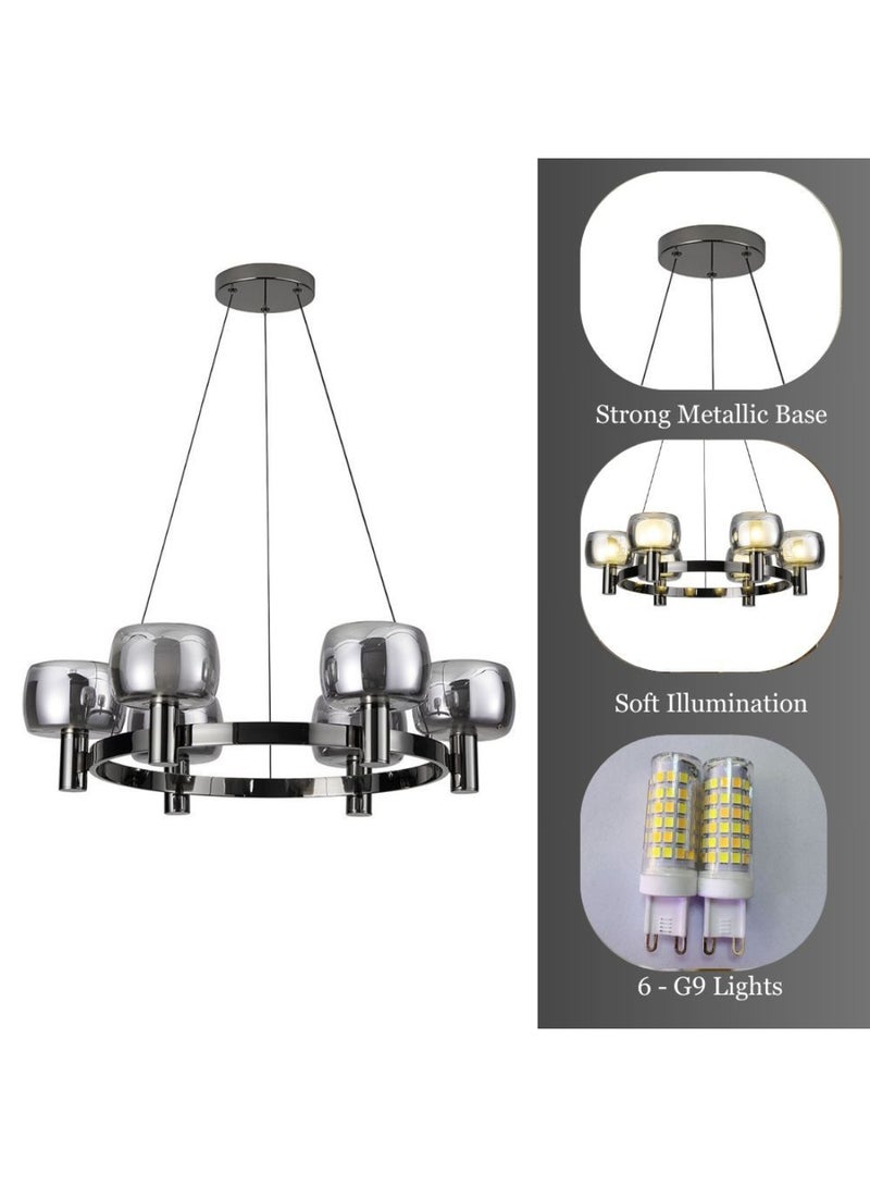 DANUBE HOME Modena Chandelier - Elegant Clear & Black Glass Design, E14 Bulbs, 6 Lights, 60cm Diameter, 120cm Height - Perfect for Bedroom & Living Room  - Image 4