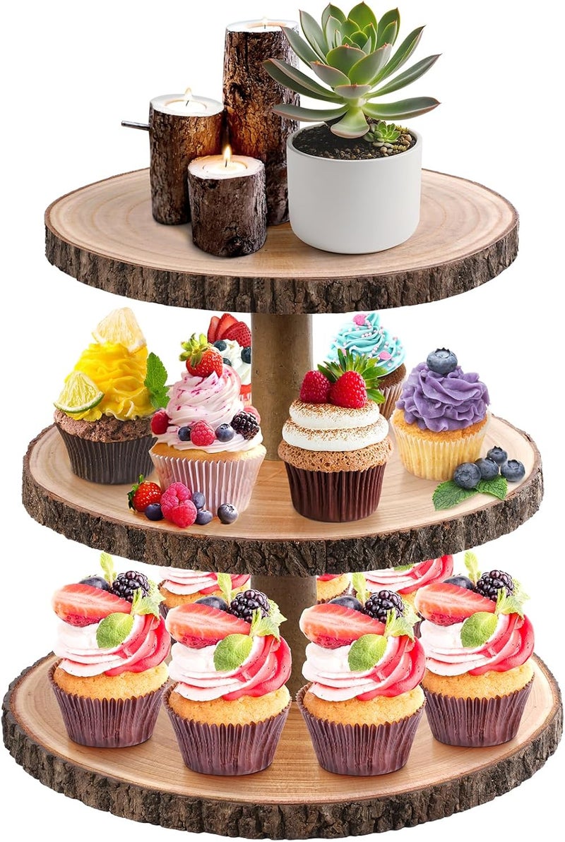 GrnVibe 3 Tier Cupcake Stand Wood Dessert Stands CupcakeTier Stand Rustic Cupcake Display Holder Stand Farmhouse Cake Stand for Dessert Table Displays,Birthday,Theme Party, Graduation,Baby Shower Tea Party Decoration - Image 1