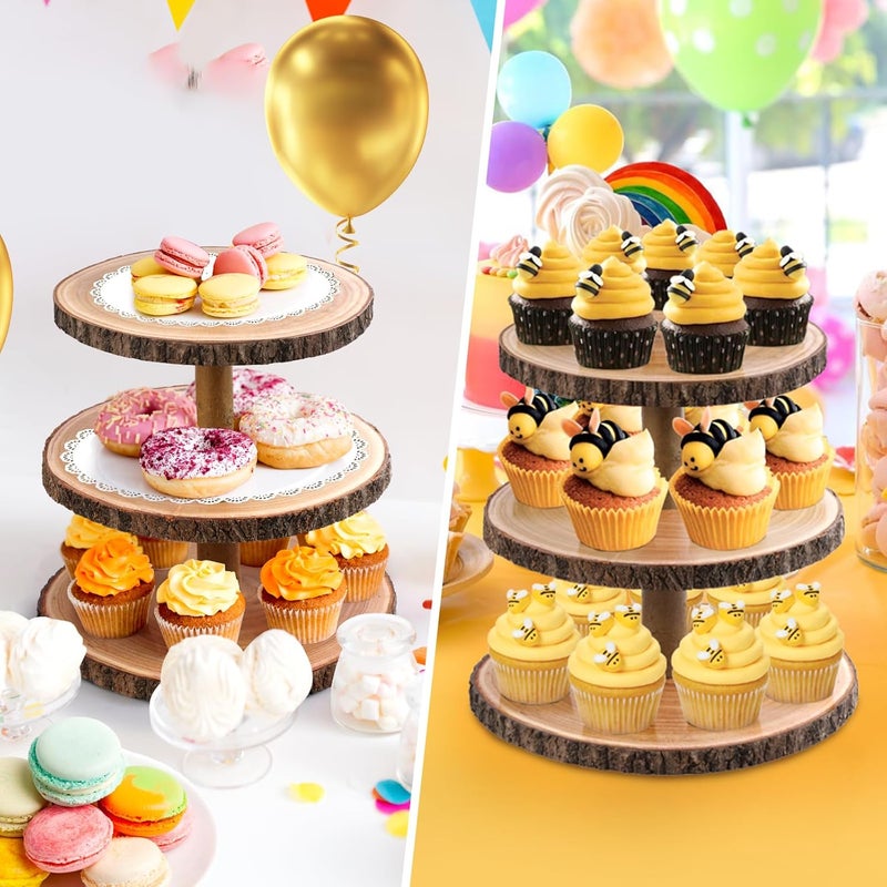 GrnVibe 3 Tier Cupcake Stand Wood Dessert Stands CupcakeTier Stand Rustic Cupcake Display Holder Stand Farmhouse Cake Stand for Dessert Table Displays,Birthday,Theme Party, Graduation,Baby Shower Tea Party Decoration - Image 2