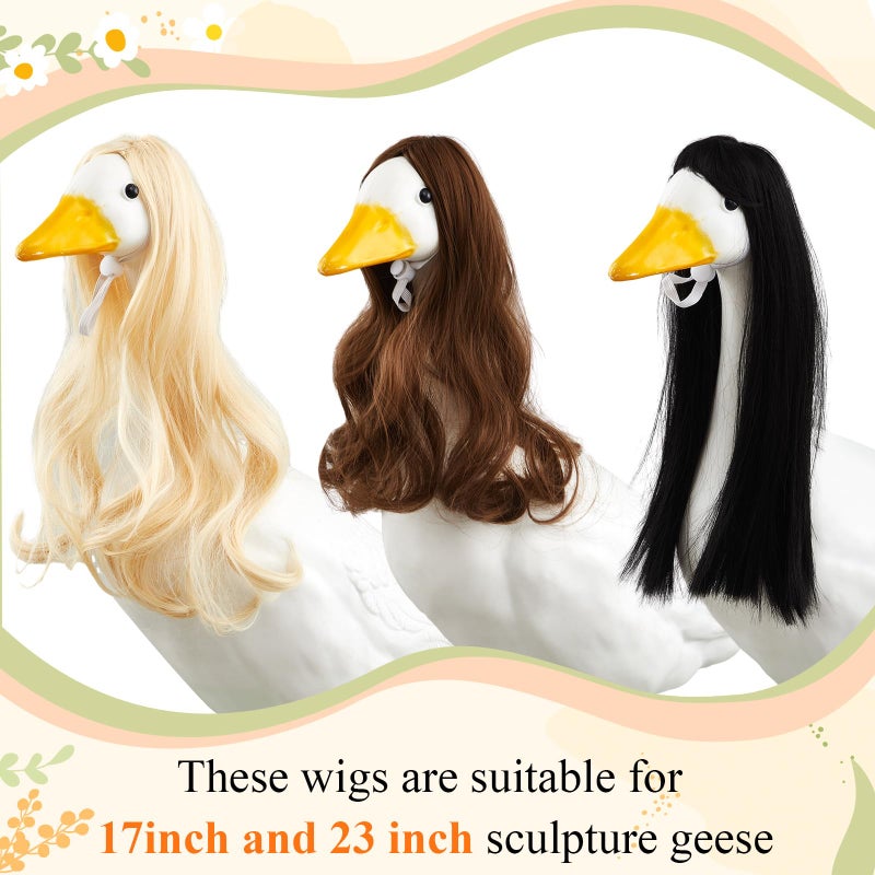 Dansydaisy 3 Pcs Porch Goose Wigs,Porch Goose Outfit Suitable for 17 Inch and 23 Inch Statue,Cute Outdoor Statue Accessories,Patio Yard Goosey Wig for Lawn Goosey Garden(Fashion) - Image 2