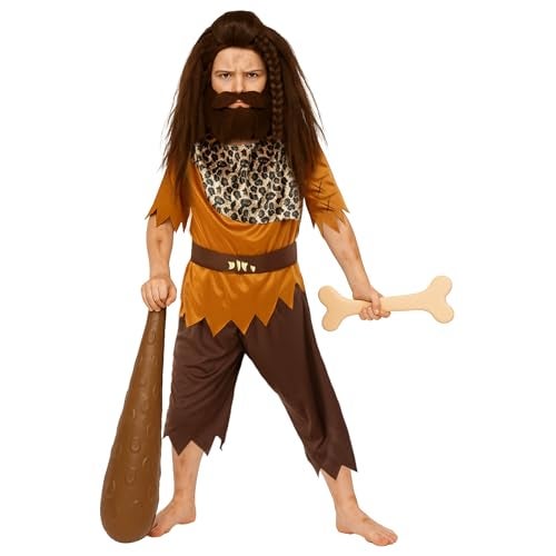 Fun Shack Stone Age Costume Boys Brown Caveman Kids Historical Halloween Costumes for Boys Large - Image 1