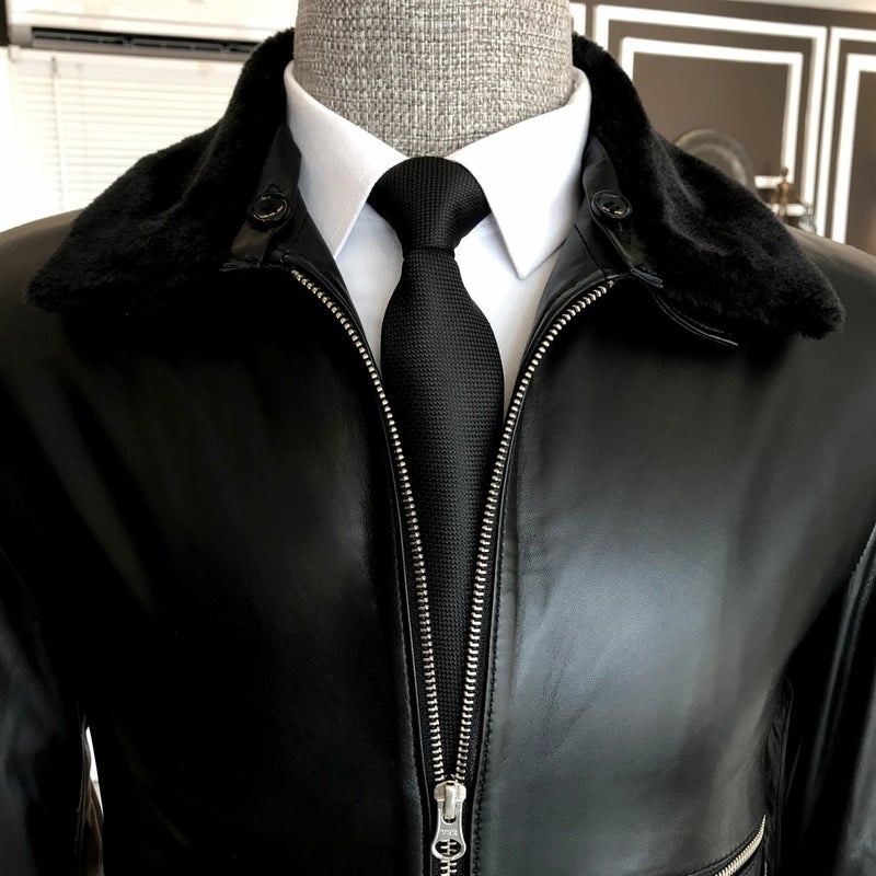 Terzi Adem Tailor Adem Lambskin Fur Collar Coat Leather Jacket Black T5059  - Image 5