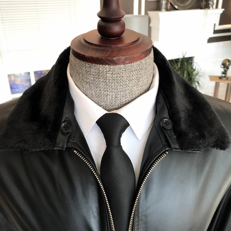 Terzi Adem Tailor Adem Lambskin Fur Collar Coat Leather Jacket Black T5059  - Image 4