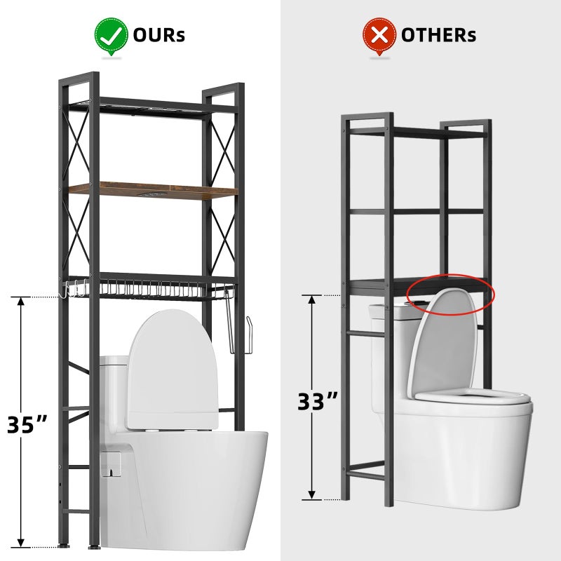 Kalrin Over The Toilet Storage with X Shape Side Guardrail, 3-Tier Over Toilet Storage Rack with Drain Basket, Freestanding Bathroom Organizer for Balcony Laundry, Vintage Brown - Image 5