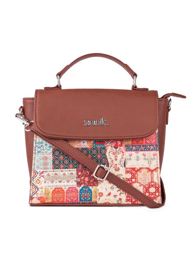 ZOUK حقيبة زوك كوتش غامثي المطبوعة بتصميم تجريدي من الجلد النباتي متعددة الألوان مع مقبض للنساء والفتيات - Image 1