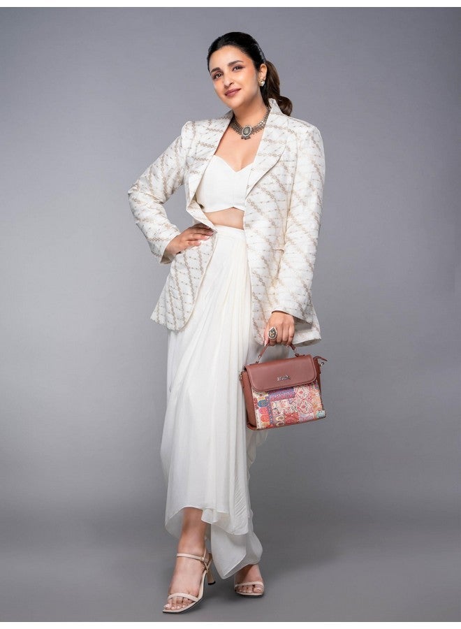 ZOUK حقيبة زوك كوتش غامثي المطبوعة بتصميم تجريدي من الجلد النباتي متعددة الألوان مع مقبض للنساء والفتيات - Image 2