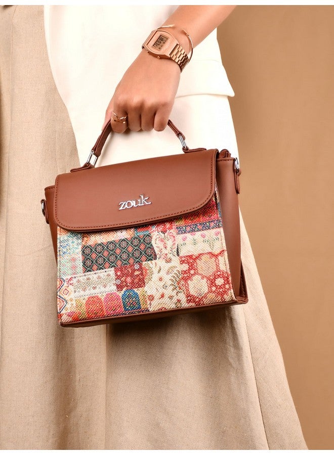 ZOUK حقيبة زوك كوتش غامثي المطبوعة بتصميم تجريدي من الجلد النباتي متعددة الألوان مع مقبض للنساء والفتيات - Image 5