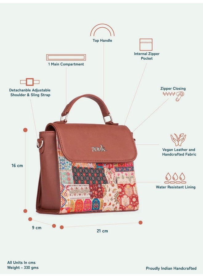 ZOUK حقيبة زوك كوتش غامثي المطبوعة بتصميم تجريدي من الجلد النباتي متعددة الألوان مع مقبض للنساء والفتيات - Image 4