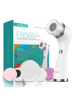 Facial Cleansing Brush Rechargeable Spin Face Wash Brush Ipx7 Waterproof Electric Face Scrubber Exfoliator 3 Speeds & 5 Brushes For Cleansing And Exfoliating White