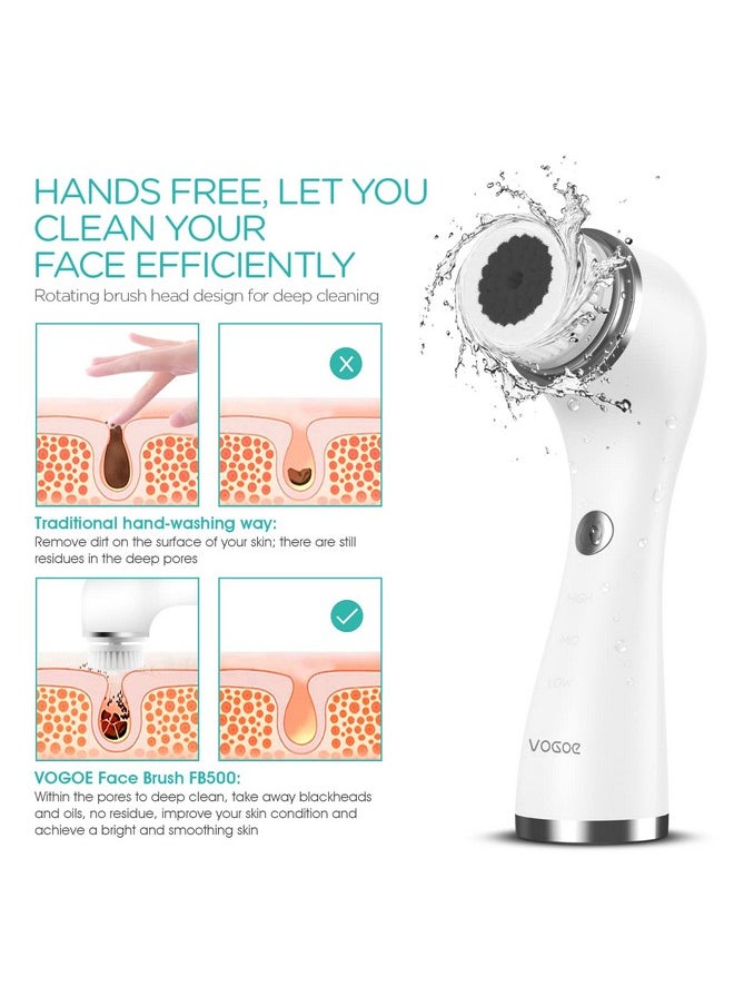 VOGOE - Facial Cleansing Brush Rechargeable Spin Face Wash Brush Ipx7 Waterproof Electric Face Scrubber Exfoliator 3 Speeds & 5 Brushes For Cleansing And Exfoliating White - Image 1