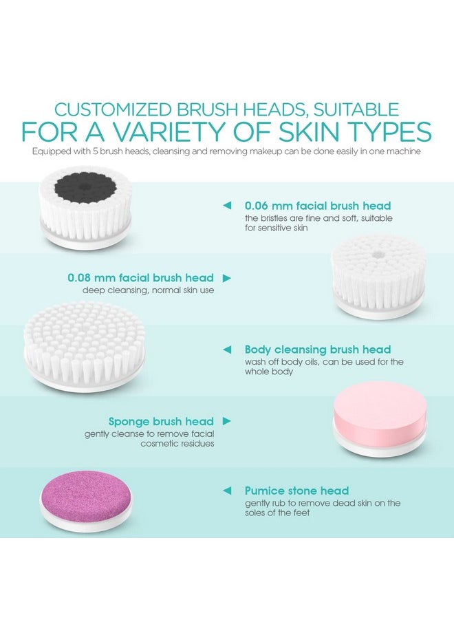 VOGOE - Facial Cleansing Brush Rechargeable Spin Face Wash Brush Ipx7 Waterproof Electric Face Scrubber Exfoliator 3 Speeds & 5 Brushes For Cleansing And Exfoliating White - Image 1