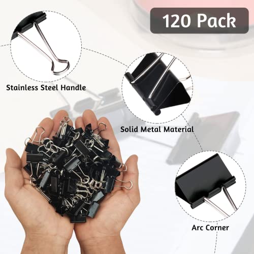 OWLKELA 120 Pack Black Binder Clips 0.75 Inch, Small Paper Clamps, Black Paper Binder Clips, Office Clips, Mini Binder Clips, Small Clips for Office Supplies Home School and Business - Image 3