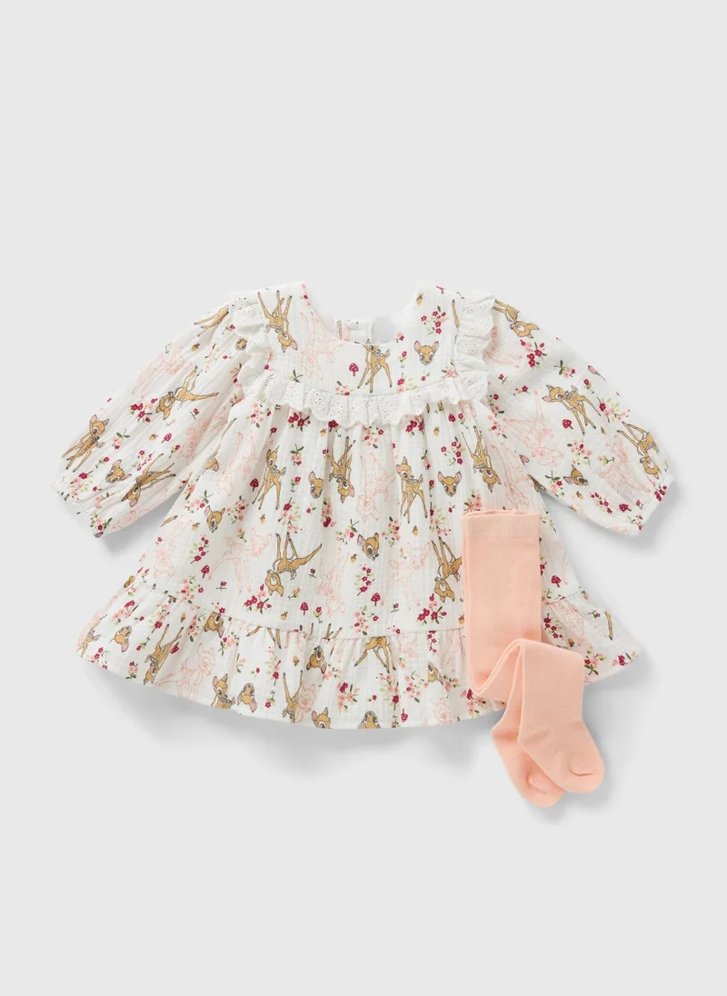 Matalan Disney Baby Cream Bambi Dress & Tights Set