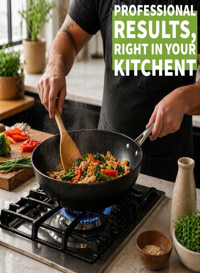 TECHEF - Onyx Collection, 12-Inch Nonstick Flat Bottom Wok/Stir-Fry Pan - PFOA Free, Dishwasher and Oven Safe, Made in Korea - Image 2