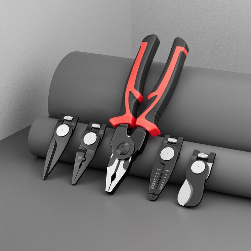 MECHBORN MECHBORN 5 in 1 multifunctional Pliers Tool Kit With 5 Interchangeable Heads Special For Electricians Combination Lineman PliersCable CuttingWire StrippingCrimping Tools  - Image 4