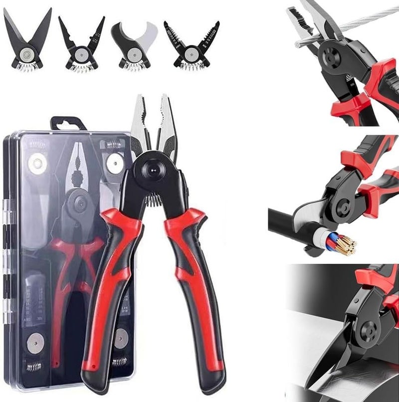 MECHBORN MECHBORN 5 in 1 multifunctional Pliers Tool Kit With 5 Interchangeable Heads Special For Electricians Combination Lineman PliersCable CuttingWire StrippingCrimping Tools  - Image 1