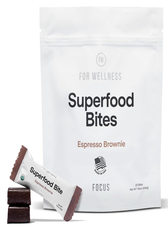 For Wellness Superfood Bites Focus | Healthy Snacks for Adults and Kids | Organic, Healthy Snack with Nootropics for Energy and Brain Food | Cocoa Espresso Brownie Bites, 20 Count - Image 1