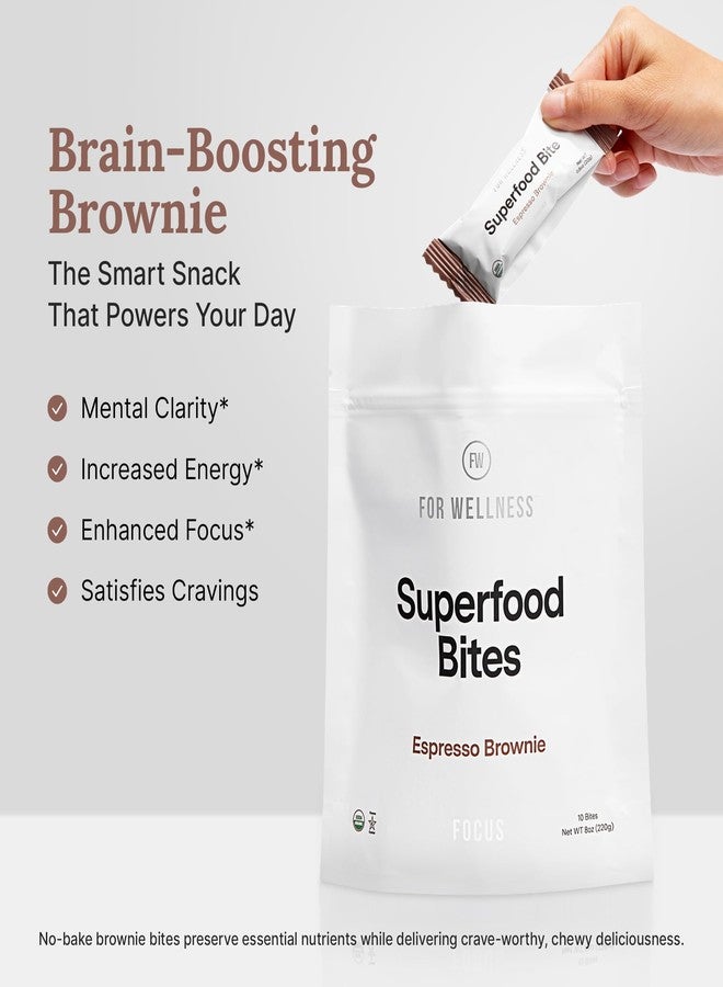 For Wellness Superfood Bites Focus | Healthy Snacks for Adults and Kids | Organic, Healthy Snack with Nootropics for Energy and Brain Food | Cocoa Espresso Brownie Bites, 20 Count - Image 2