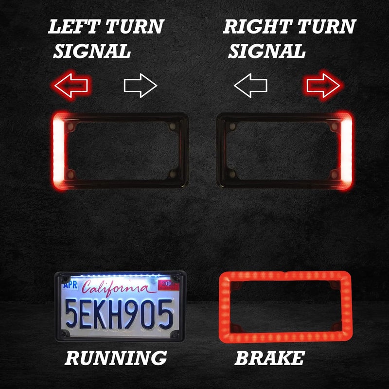 Autogem Universal 12V LED Lighting Motorcycle License Plate Frame Cover - Black with 4 Functions - Image 2