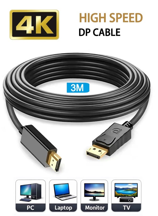 كابل DisplayPort إلى HDMI بطول 3 أمتار فائق الدقة 4K، مطلي بالذهب، كابل محول DisplayPort إلى HDMI - يدعم دقة 4K بمعدل 30 هرتز، و2K بمعدل 60 هرتز، و1080*1920 بدقة Full HD، كابل DisplayPort أحادي الاتجاه متوافق مع NVIDIA وAMD وHP وأجهزة التلفزيون والشاشات وأجهزة العرض وأجهزة الكمبيوتر المكتبية وغيرها. كابل ذو لمسة نهائية غير لامعة | متين، كابل HDMI بطول 3 أمتار - Image 1