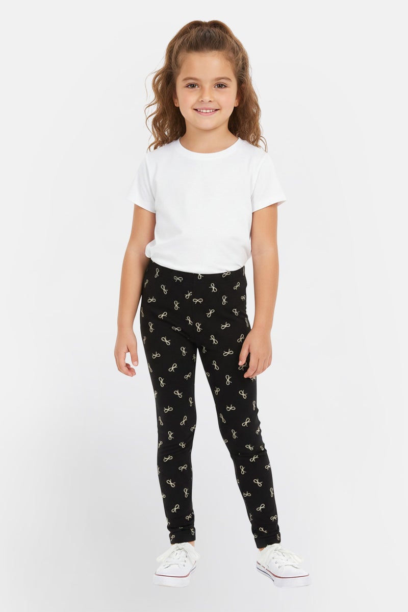 Lili Gaufrette Kids Girl Graphic Print Pull On Leggings, Black - Image 1