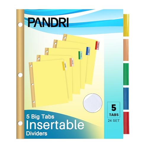 PANDRI Binder Divider, PANDRI 120 Pack Binder Index Dividers with 5 Insertable Multicolor Big Tabs, Letter Size Paper Binder Divider for School Office Home Business - Image 1