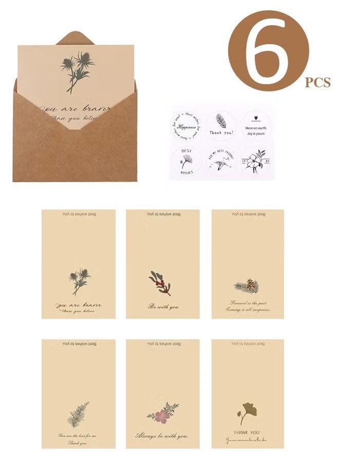 Generic 6 Packs Greeting Card,B rown Kraft, 6 Floral Designs of Dried Flowers Greeting Cards with Envelopes and Stickers, for Wedding, Business, Baby Shower, Business (6.5*4.3 Inch)  - Image 1