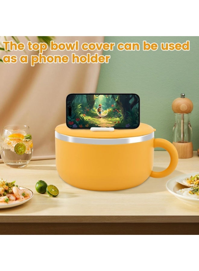 BIGTHREE 1200ml Stainless Steel Ramen Bowl, with Lid & Spork, Heat-Resistant, Cute Dog Instant Ramen Noodle Bowl, Portable Noodle & Soup Cooker for Office, Dorm, Home, Microwave Safe - Image 3