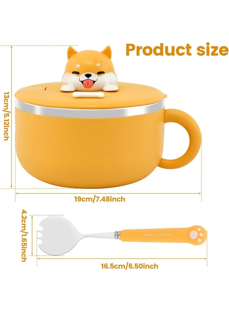 BIGTHREE 1200ml Stainless Steel Ramen Bowl, with Lid & Spork, Heat-Resistant, Cute Dog Instant Ramen Noodle Bowl, Portable Noodle & Soup Cooker for Office, Dorm, Home, Microwave Safe - Image 5