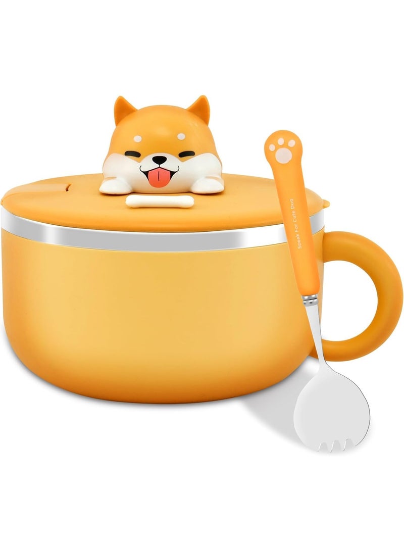 BIGTHREE 1200ml Stainless Steel Ramen Bowl, with Lid & Spork, Heat-Resistant, Cute Dog Instant Ramen Noodle Bowl, Portable Noodle & Soup Cooker for Office, Dorm, Home, Microwave Safe - Image 1