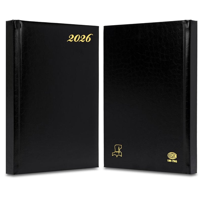 FIS مفكرة FIS الدولية 2026 A5، 148x210 مم، غلاف جلد مزود بحشوة من جهة واحدة، زوايا مدورة، حواف مطلية بالذهب، 7 لغات متعددة، ورق إيطالي عاجي 70 جرام، غلاف أسود - FSDI136-7BG26BK - Image 2