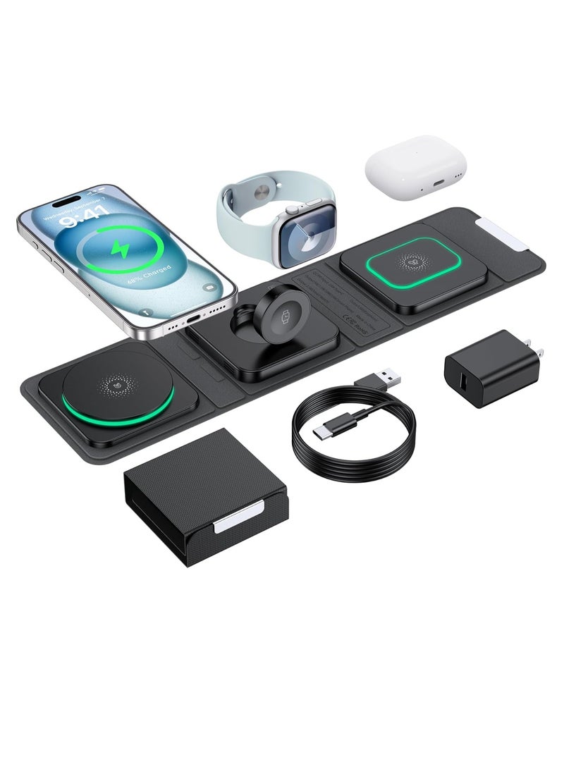 general Wireless Charger for iPhone - 3 in 1 Charging Station for Apple Multiple Devices, Foldable Magnetic Mag-Safe Travel Charging Pad for iPhone 15 14 13 12 Pro Max Plus iwatch Watch & Airpods - Image 1
