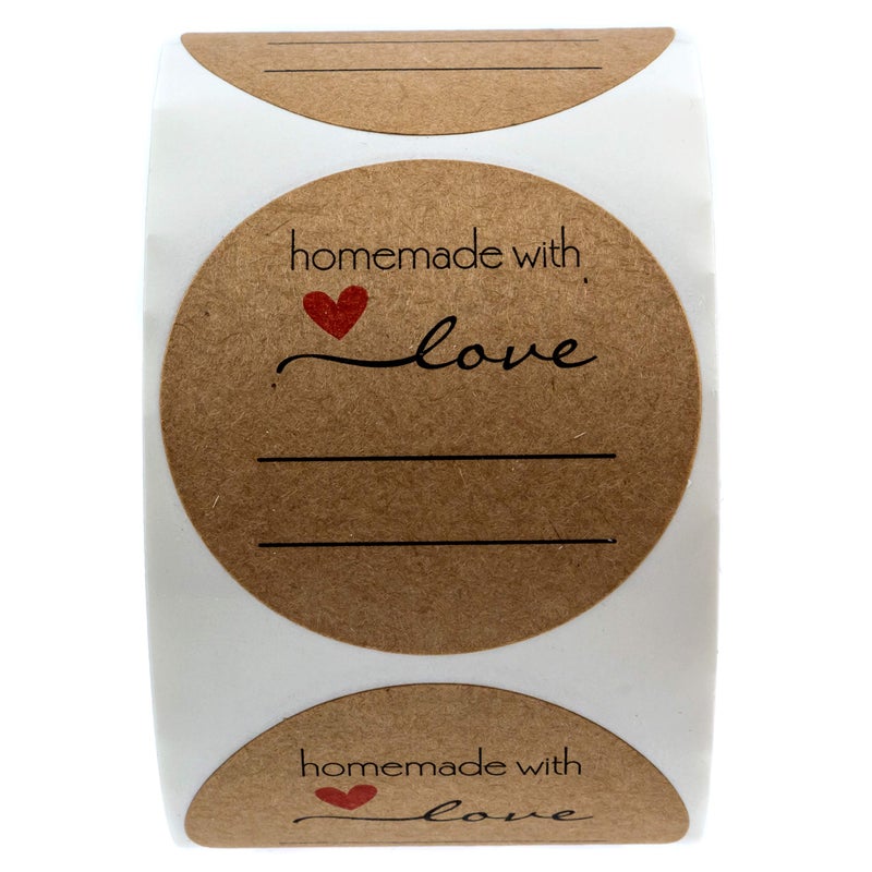 SBlabels 2" Homemade with Love Sticker with Writing Lines / 2" Round Homemade with Love Canning Label / 500 Jar Labels Roll/Made in The USA - Image 2