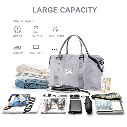 BJLFS Womens travel bags, weekender carry on for women, sports Gym Bag, workout duffel bag, overnight shoulder Bag fit 15.6 inch Laptop (Large, Grey) - Image 3