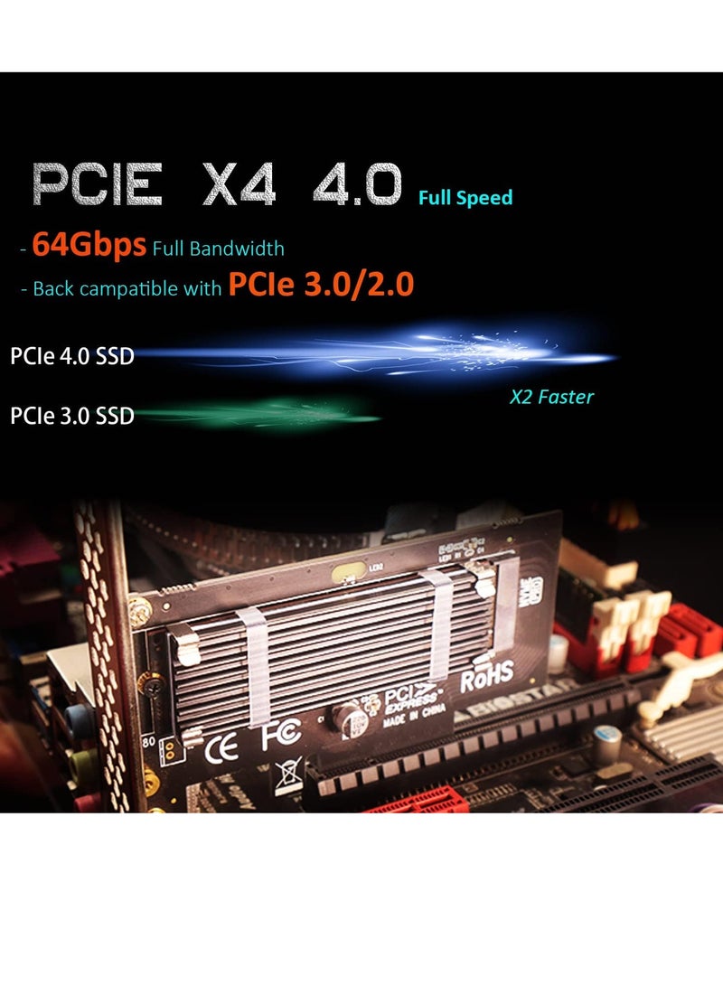 M.2 PCIe NVMe 4.0/3.0 Adapter with 0.12" Thick M.2 Heatsink for M.2 PCI SSD (NVMe and AHCI), PCIE 3.0X 4 Full Speed, Desktop Mount (PA09-HS) - Image 2
