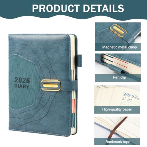 Climberty® 2026 Diary A5 Planner With Buckle Closure, Embossed Soft Blue PU Leather Cover, 400 Lined Pages Journal, Weekly & Monthly Organizer Notebook For Office & Personal Use - Image 3